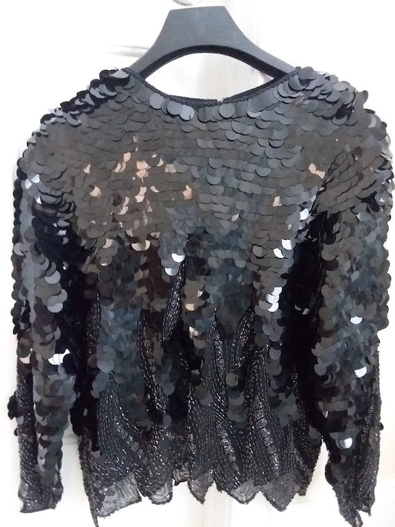 Black SEQUINED Blouse/Top, OLEG CASSINI, Women's … - image 1