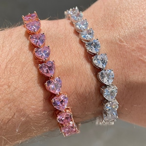 Solid 14kt white gold vvs diamonds & pink sapphire tennis bracelets hotsell
