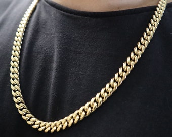 Premium 14k Gold Miami Cuban Link Necklace Chain 8mm 24 Inch Stainless Steel Heavy Solid