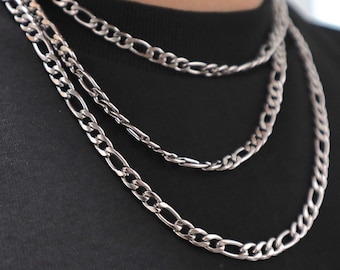 5mm Figaro Chain Necklace Silver Stainless Steel 18 20 22 Inch