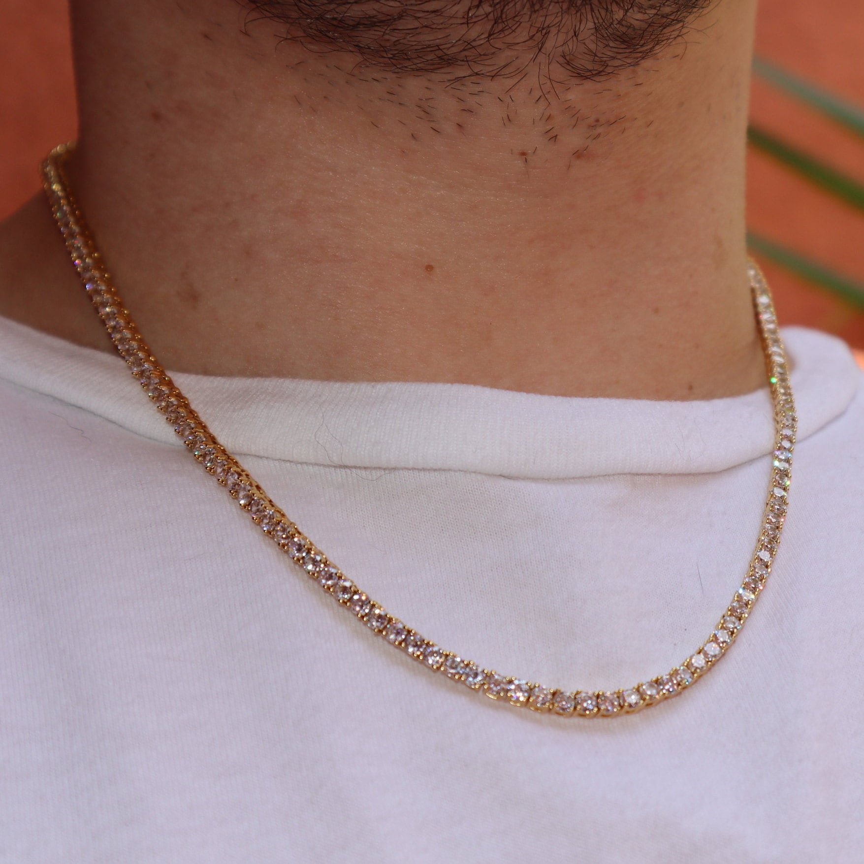 TWO 20 Inch 14k Yellow White Gold Tennis Diamond CZ Chain SET