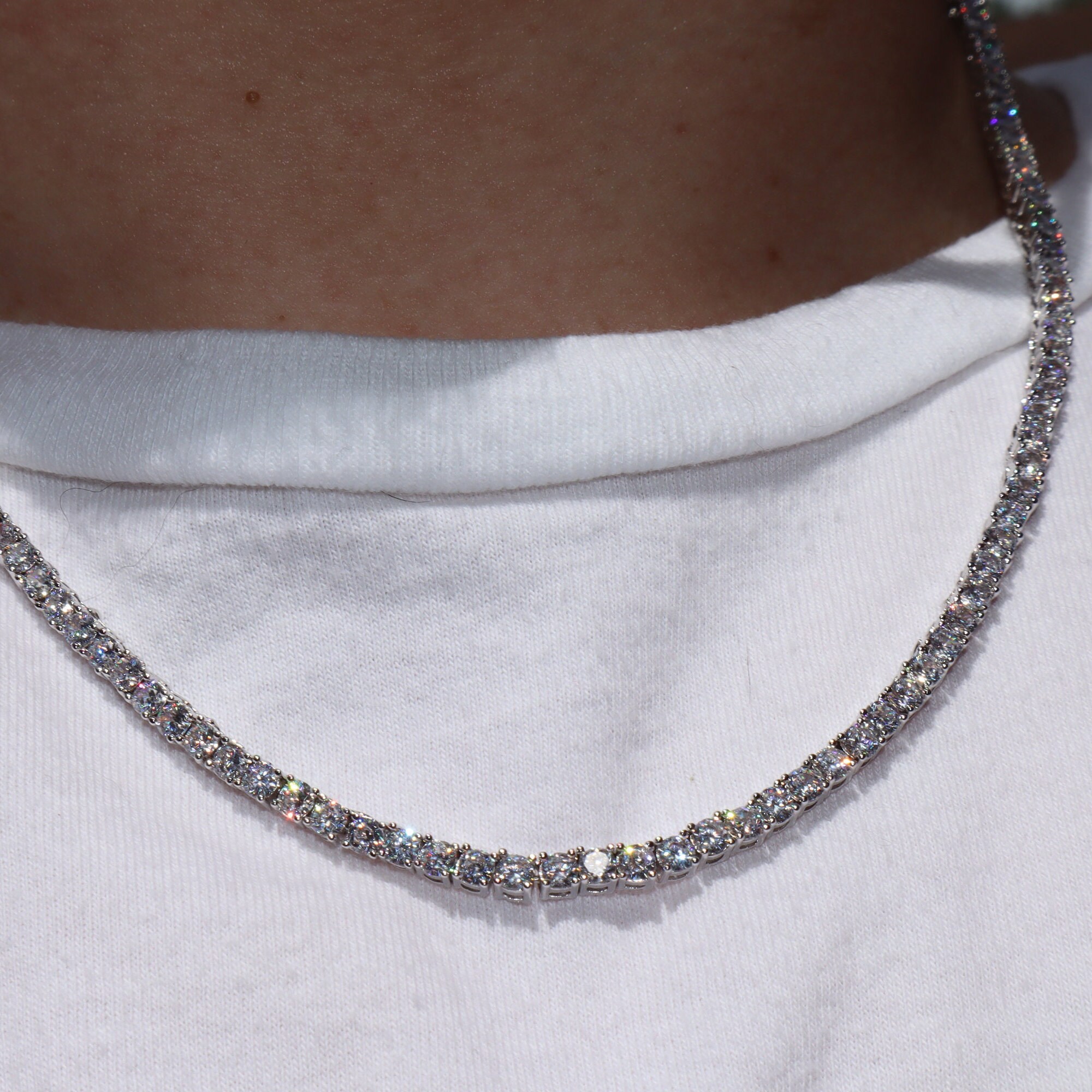 Tennis Chain VVS 14k White Gold 3mm 4mm 