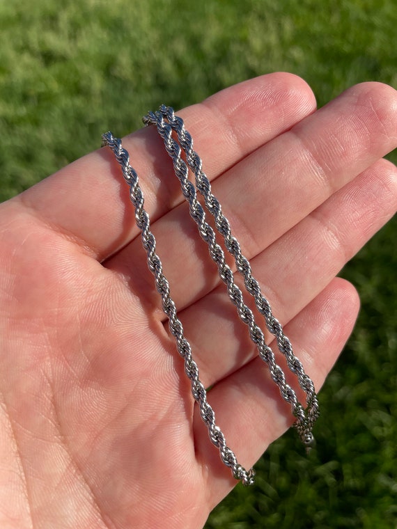 3mm Rope Chain Necklace Silver White 
