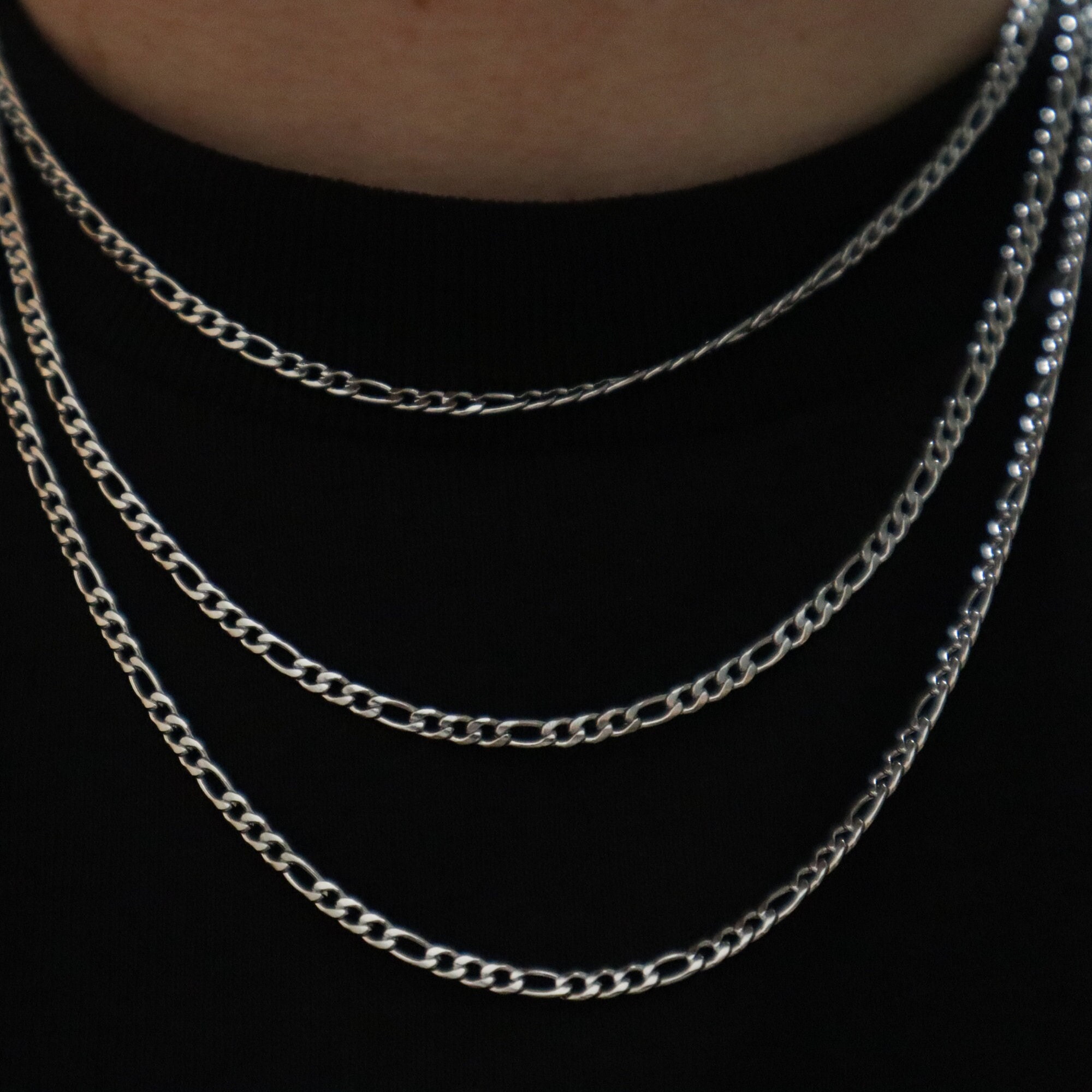 フィガロ チェーン ネックレス シルバー ホワイト ゴールド 3 mm