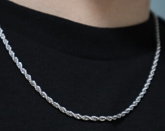 3mm Rope Chain Necklace Silver White Gold 18 20 22 24 Inch - Etsy