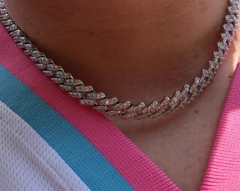 White Gold Square Cuban Link Choker Chain Necklace 16 & 18