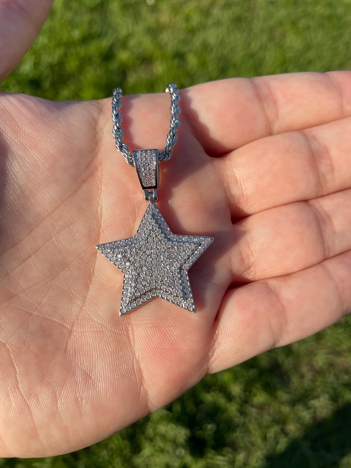 Star Pendant 14k White Gold Silver Iced Out CZ Diamond With Etsy