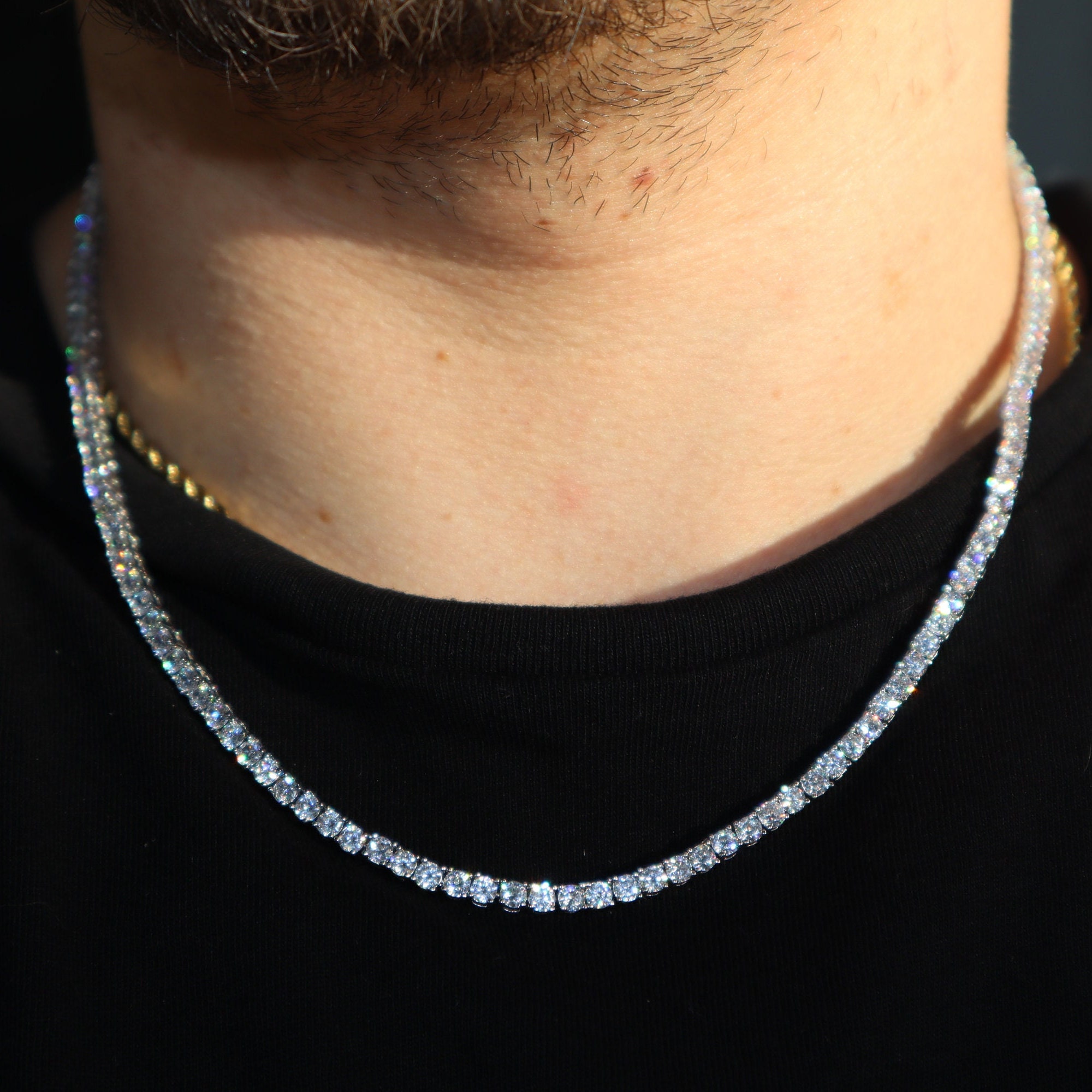 TWO 20 Inch 14k Yellow White Gold Tennis Diamond CZ Chain SET - Etsy
