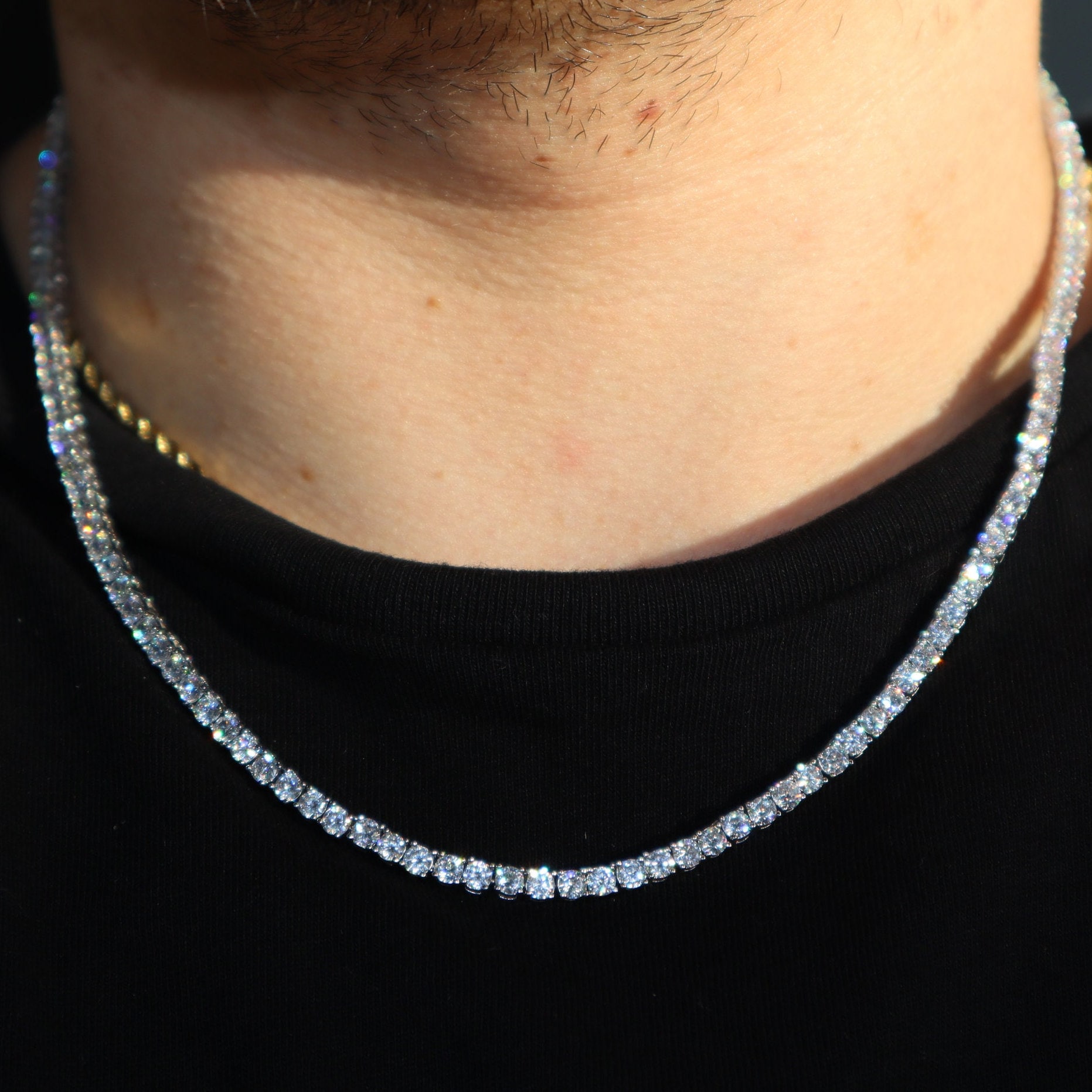 TRIPOD JEWELRY 10mm Tennis Choker Simulated Diamond Necklace Gold, 18K Gold  Plated Chain for Men（18K Gold，16”） | Amazon.com