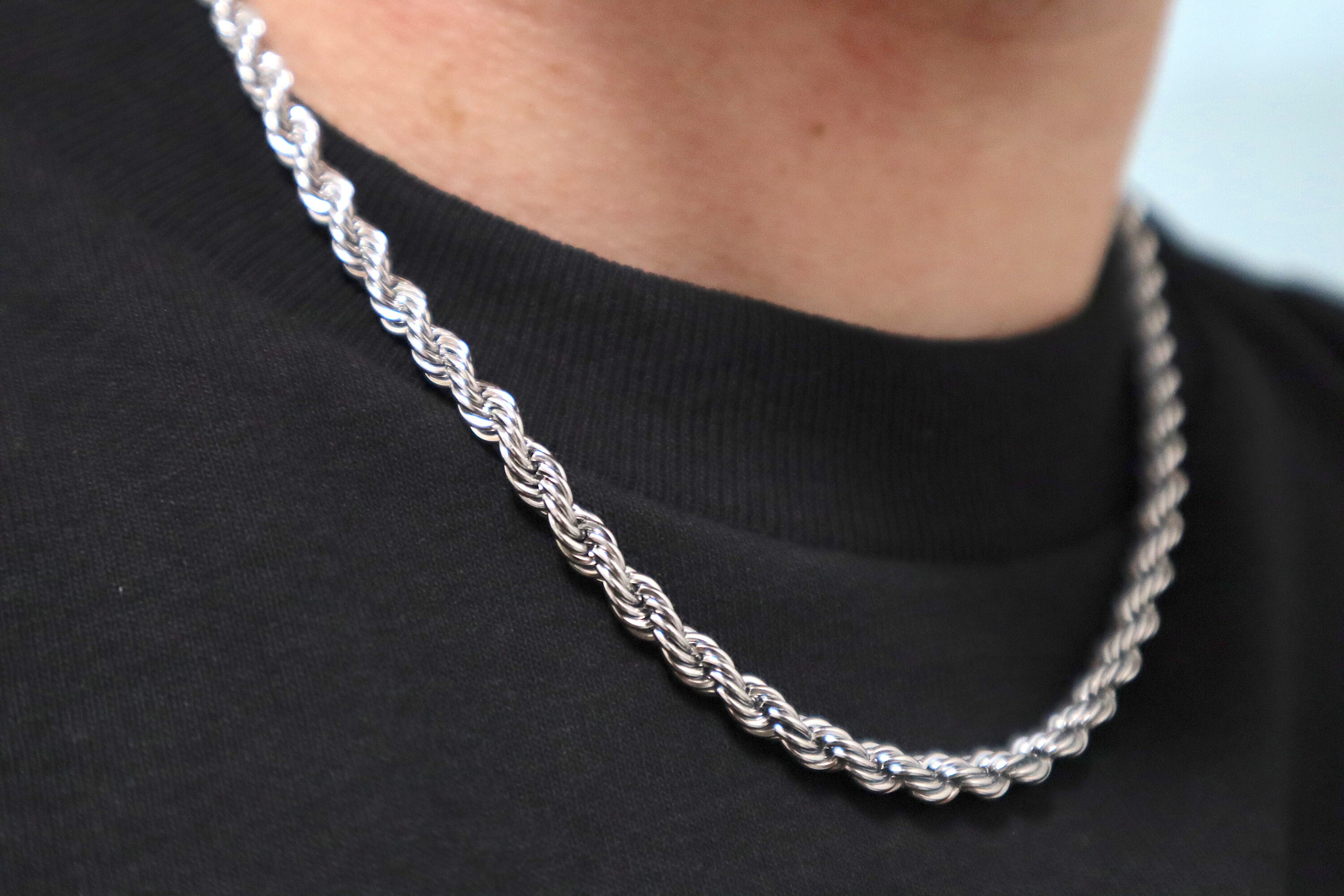 5mm Rope Chain Necklace Silver 
