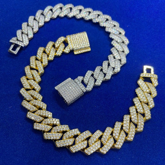 Prong Miami Cuban Link 14k Gold Bracelet Lab CZ VVS Heavy