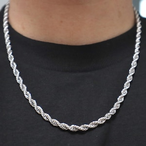 5mm Rope Chain Necklace Silver Stainless Steel 18 20 22 Inch