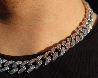 White Gold Miami Cuban Link Choker 16 