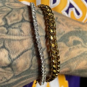 Bracelet Miami Cuban à maillons chaîne en or 14 carats en acier inoxydable épais solide 8 mm