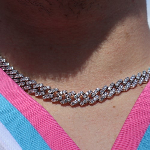 White Gold Square Cuban Link Choker 