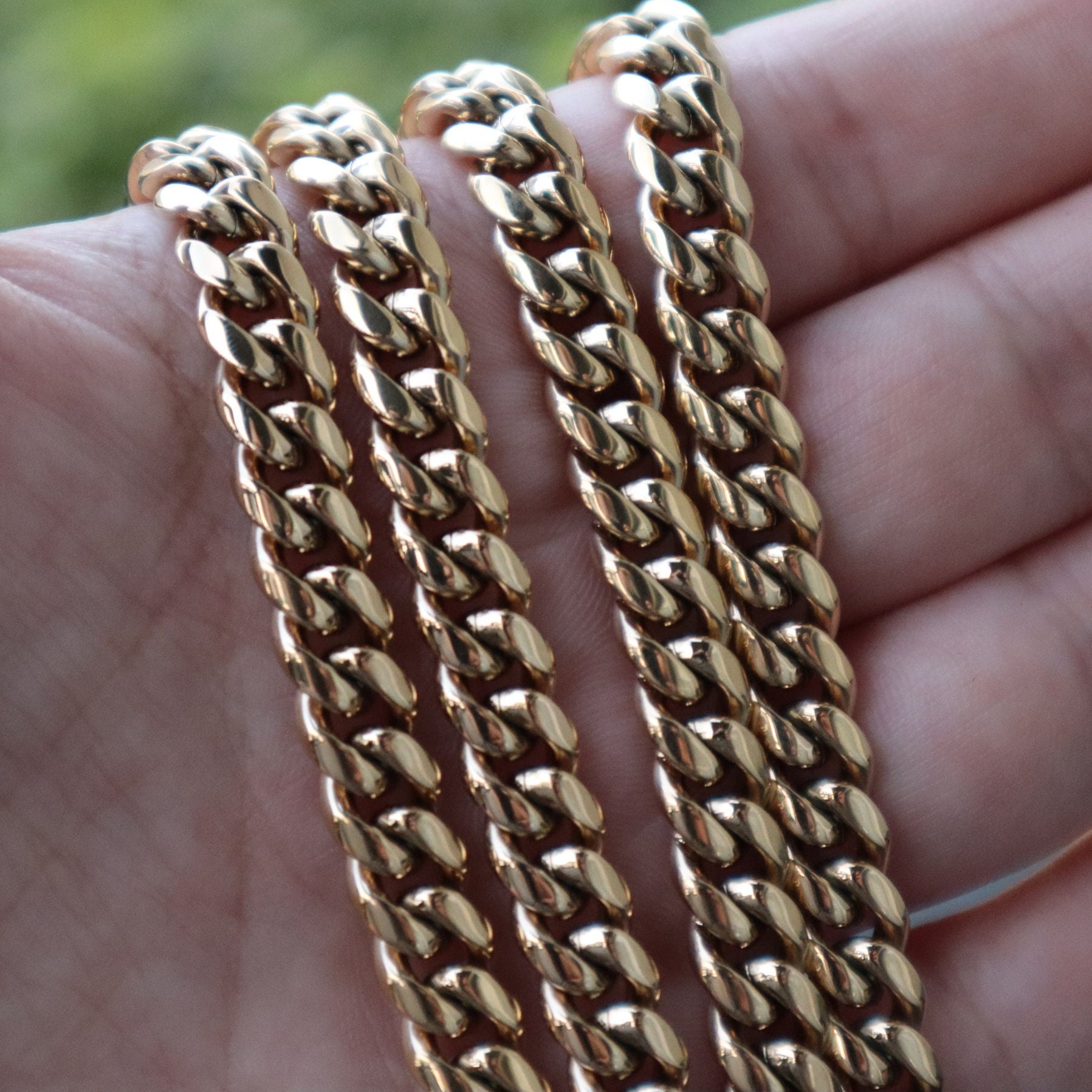 Catena Cubana Miami Oro 14k Collana Cubana Miami In Acciaio Placcato Oro 14k Con Fibbia A Zirconi - Look Hip Hop, Lunghezze Da 7.5 A 30 Pollici Collana Con Zirconi - Foto 2