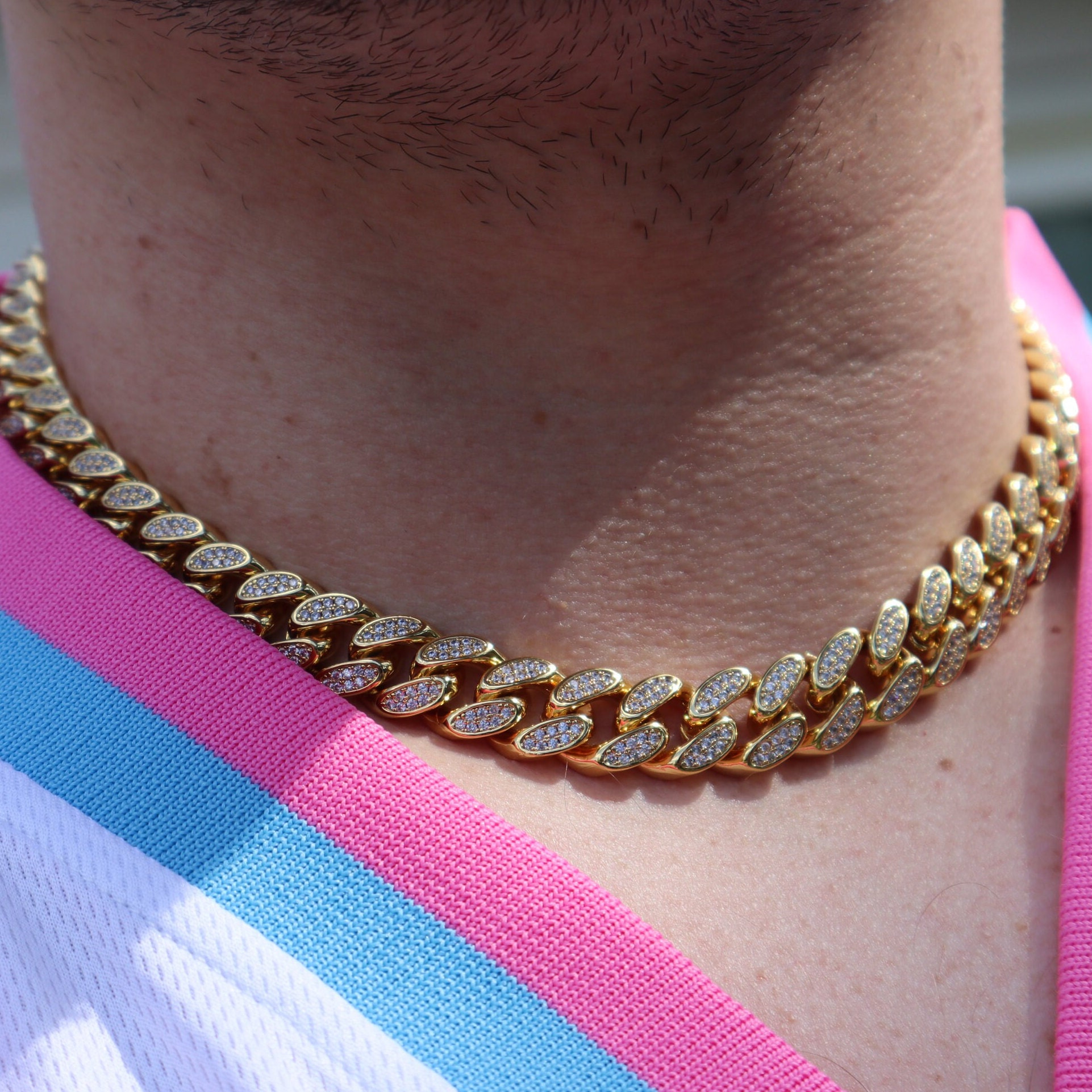 Gold Miami Cuban Link CZ Diamant Choker 16 18 Zoll 18k Kette Halskette VVS Heavy Solid Etsy