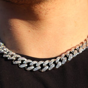 White Gold Miami Cuban Link Choker 16 & 18 inch 12mm 14k Chain Necklace VVS Lab Diamond Urban