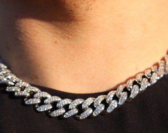 White Gold Miami Cuban Link Choker 16 18 Inch 12mm 14k Chain