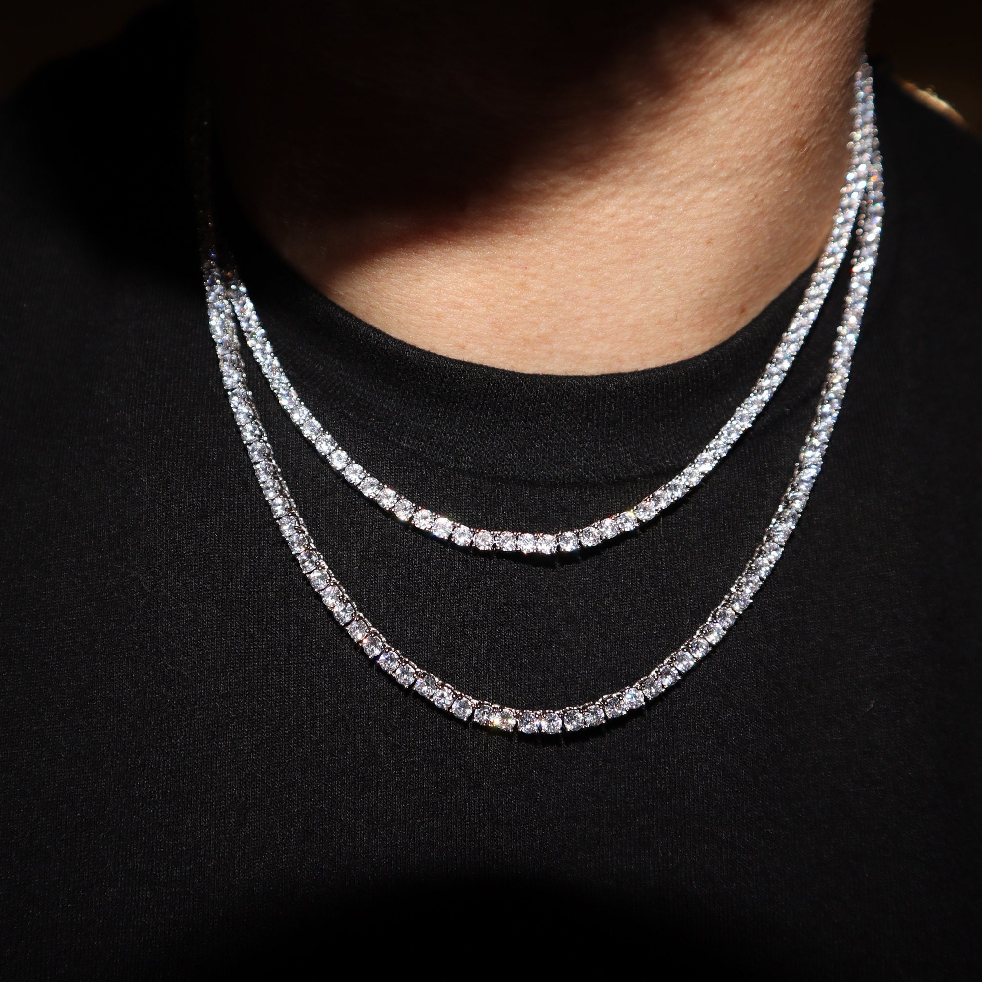 テニスチェーン VVS 14k ホワイトゴールド 3 mm 4 mm 16 18 20 テニスチェーン VVS 14k ホワイトゴールド 3 mm 4 mm 16 18 20