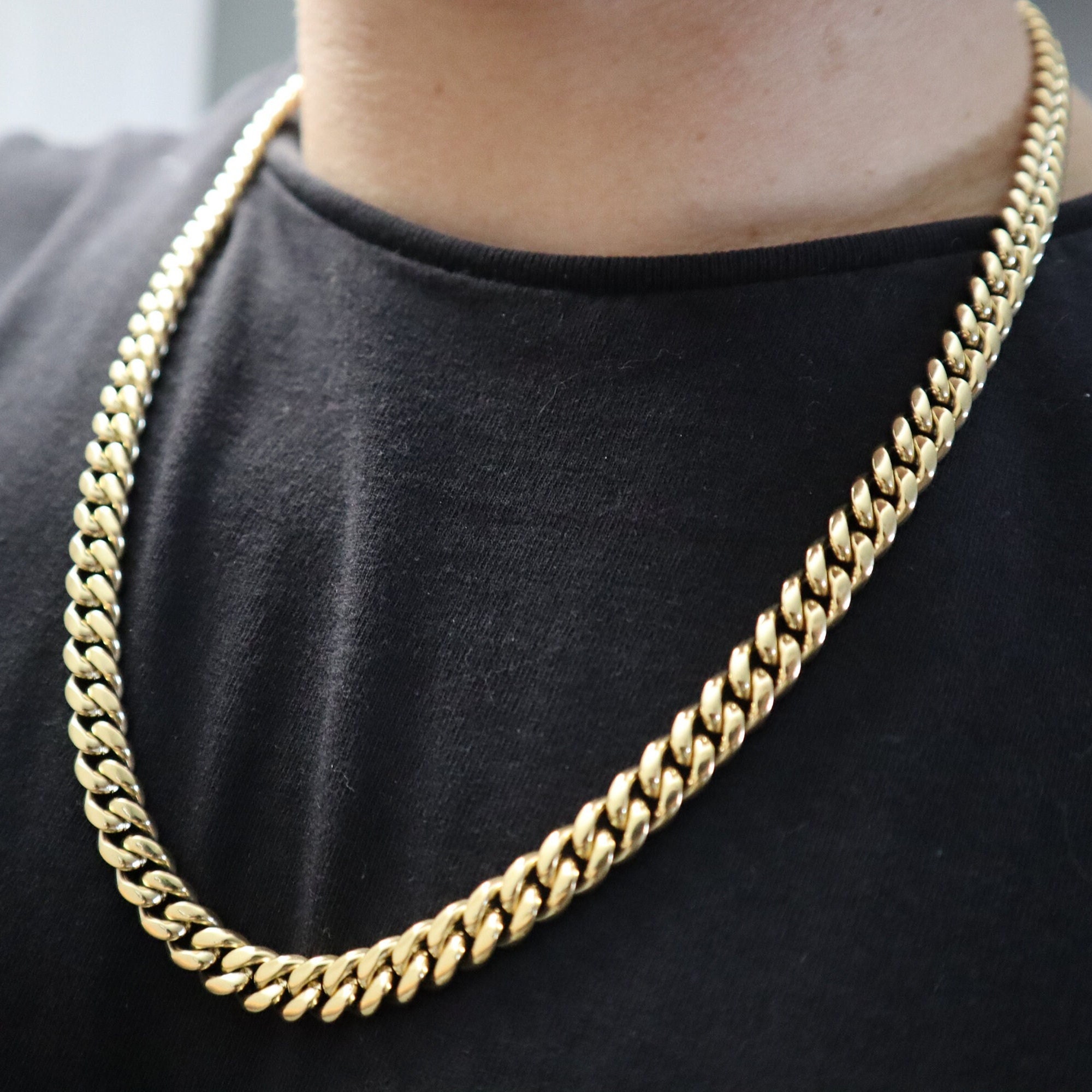 Miami Cuban CHOKER Chain 14k Gold Over Stainless Steel Mens Boys Necklace  18