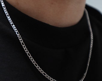 フィガロ チェーン ネックレス シルバー ホワイト ゴールド 3 mm 18 20