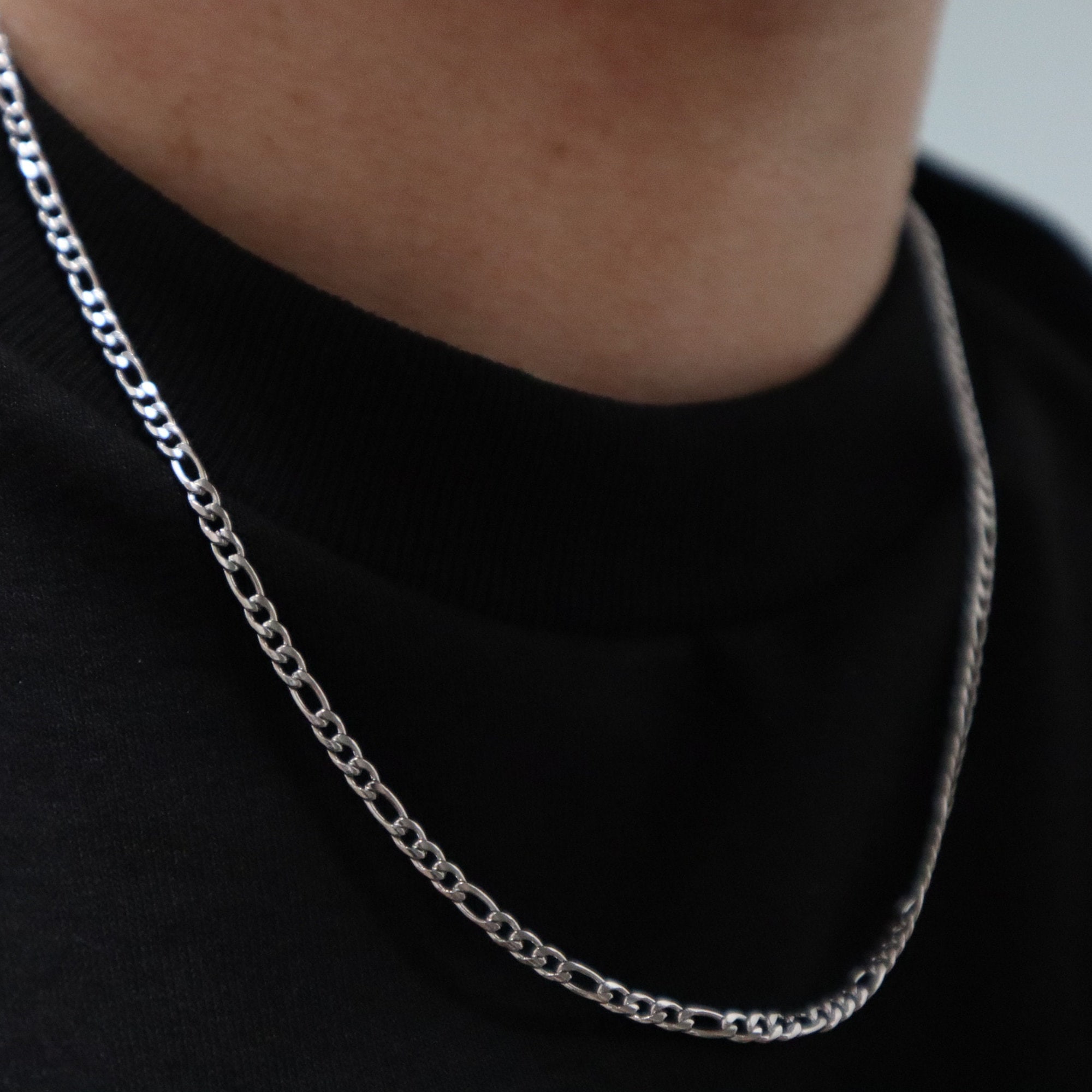 フィガロチェーンネックレス シルバー ホワイトゴールド 3mm 18 20 22