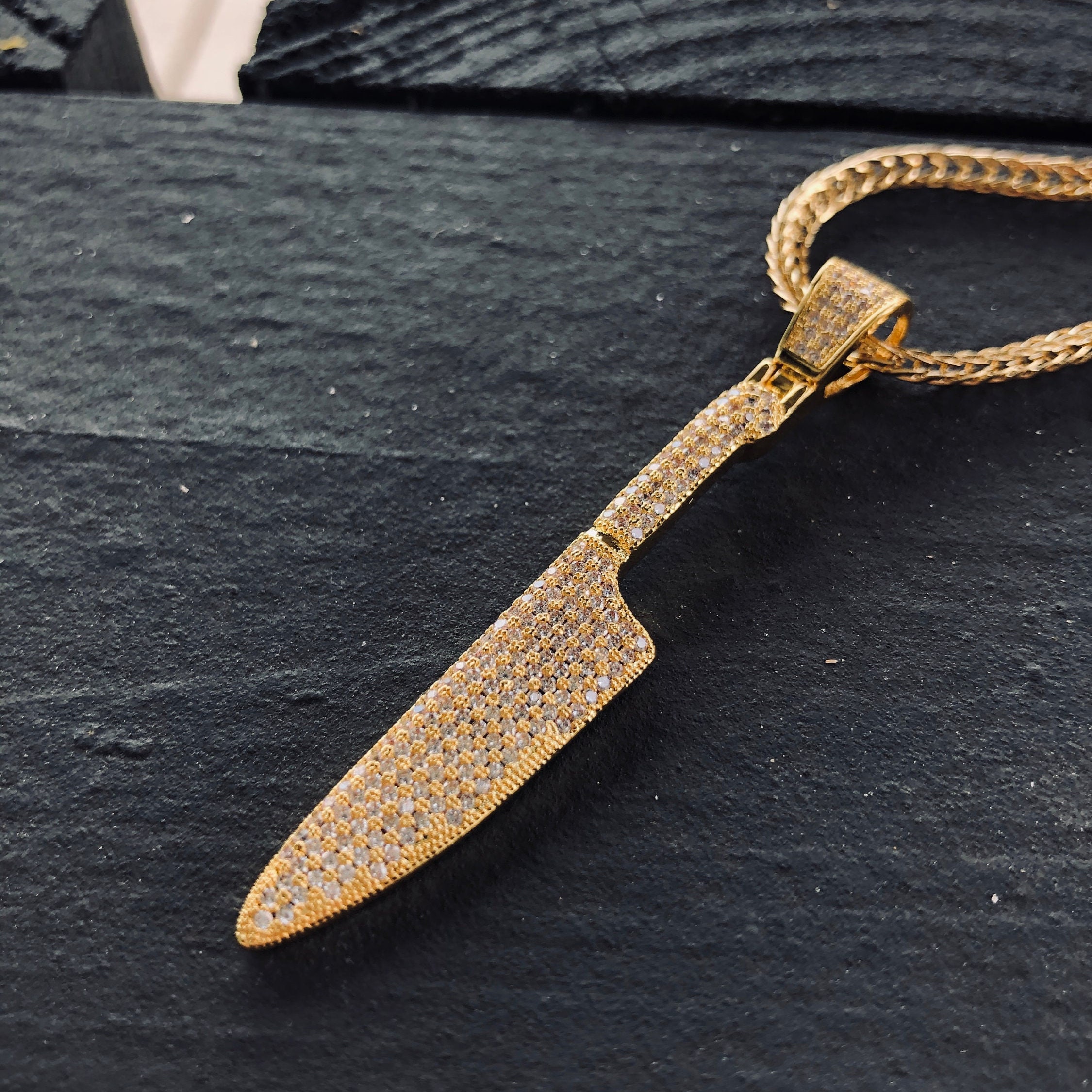 Dagger Knife Cz Diamond Pendant With Chain 14k Gold Silver - Etsy