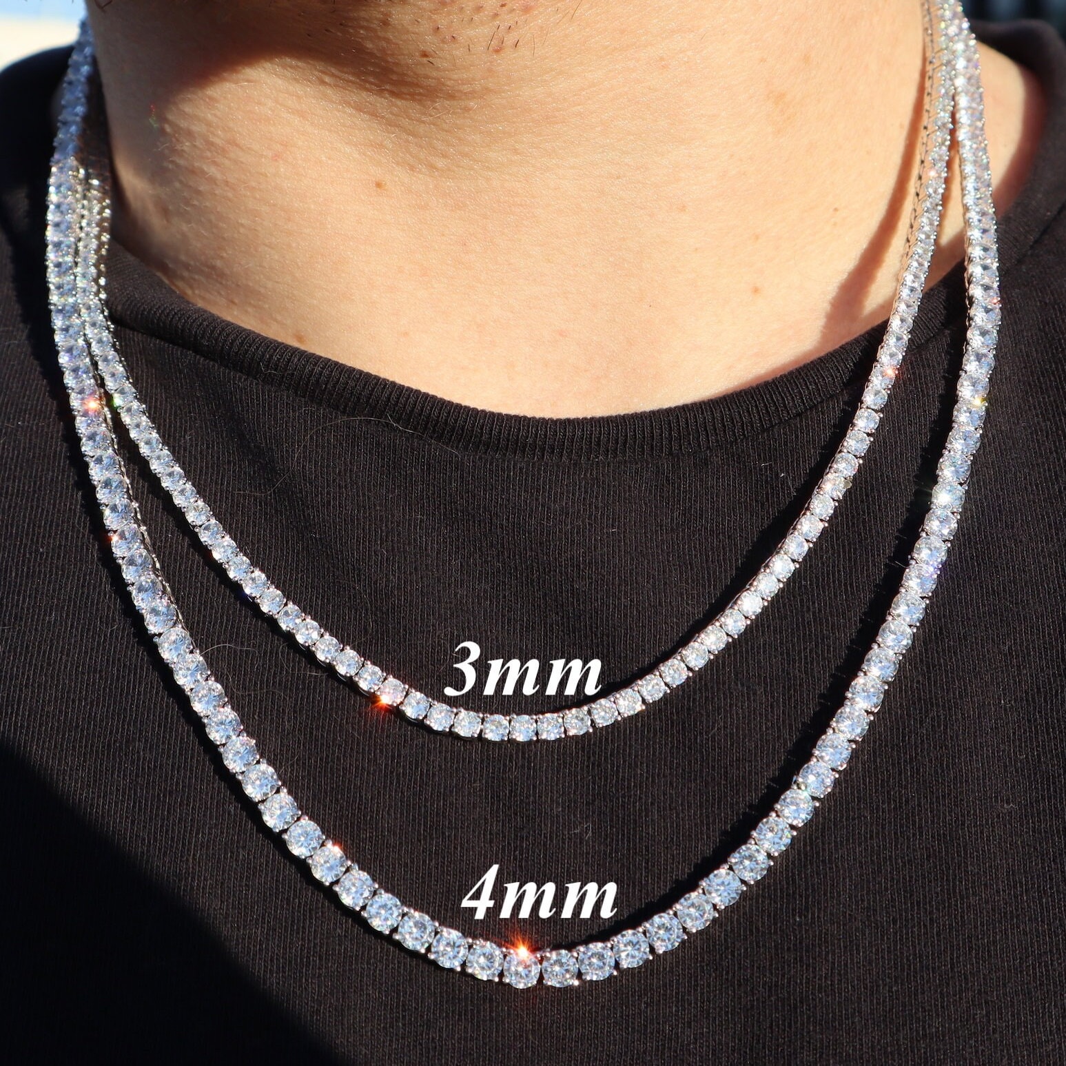 テニスチェーン VVS 14k ホワイトゴールド 3 mm 4 mm 16 18 20 テニスチェーン VVS 14k ホワイトゴールド 3 mm 4 mm 16 18 20