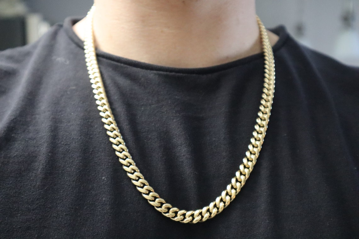 8mm 24 Inch 14k Gold Miami Cuban Link Necklace Chain Stainless Etsy
