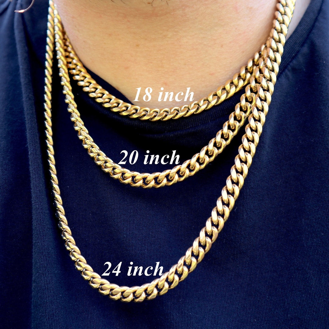 Miami Cuban Link Necklace Bracelet Chain 14k Gold Stainless Steel Heavy ...