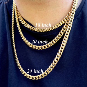 Collier Miami Cuban Link Bracelet chaîne en or 14 carats en acier inoxydable épais solide 8 mm