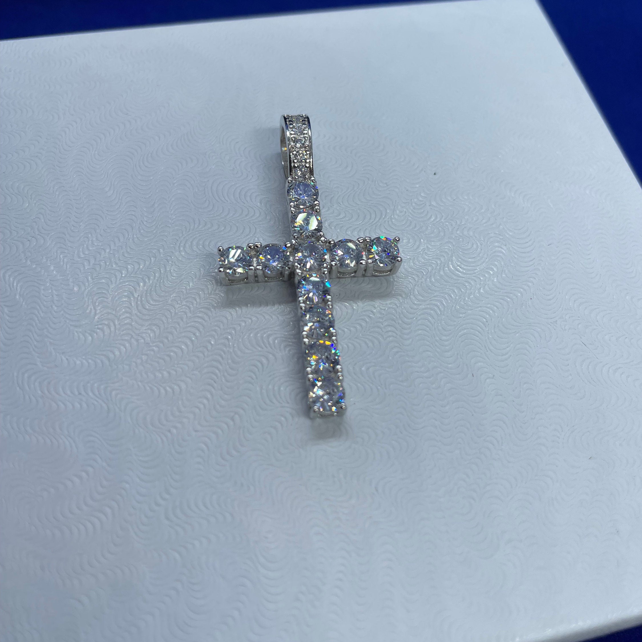 Jesus Cross Pendant 925 Sterling Silver Necklace 14k White Gold CZ Lab ...