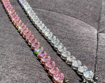 HEART Tennis Bracelet 14k White Gold Pink 6mm 7 8 Diamond