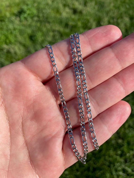 Figaro Chain Necklace Silver White Gold 