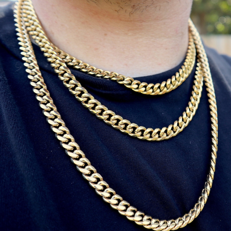 Miami Cuban Link Necklace Bracelet Chain 14k Gold Stainless - Etsy