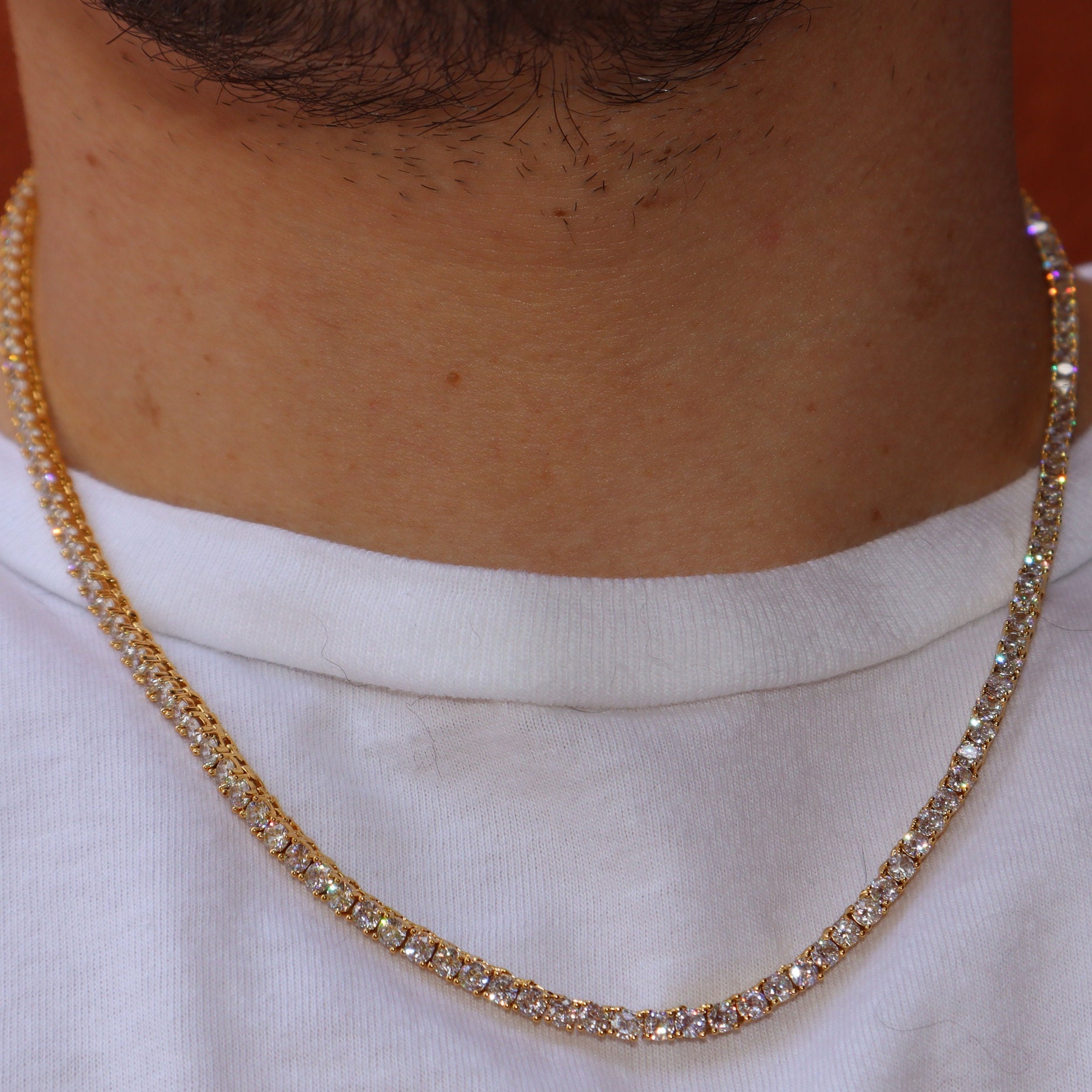 18k Yellow Gold Tennis Chain 3mm Diamond Necklace Bracelet - Etsy