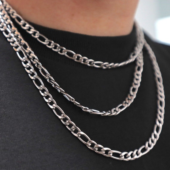 5mm Figaro Chain Necklace Silver Stainless Steel 18 20 22 5mm Figaro Chain Necklace Silver Stainless Steel 18 20 22