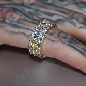14k Gold 2 Double Row VVS Diamond Lab CZ Fashion Pinky Ring
