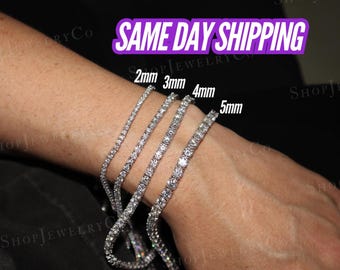 Moissanite VVS1 Tennis Bracelet 2mm 3mm 4mm 5mm 925 Sterling Silver Passes Diamond Tester