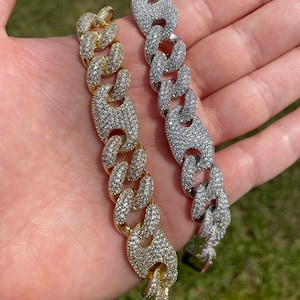 Figaro Miami Cuban Link 14k Gold Bracelet Lab CZ VVS Heavy Solid