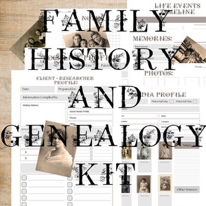Family History Genealogy Research Kit Print-at-Home Ancestry DNA Organizer |  Genealogy Scrapbook Template