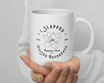 Mug Ouiser Boudreaux I giflé : tasse à café amusante en acier avec magnolias