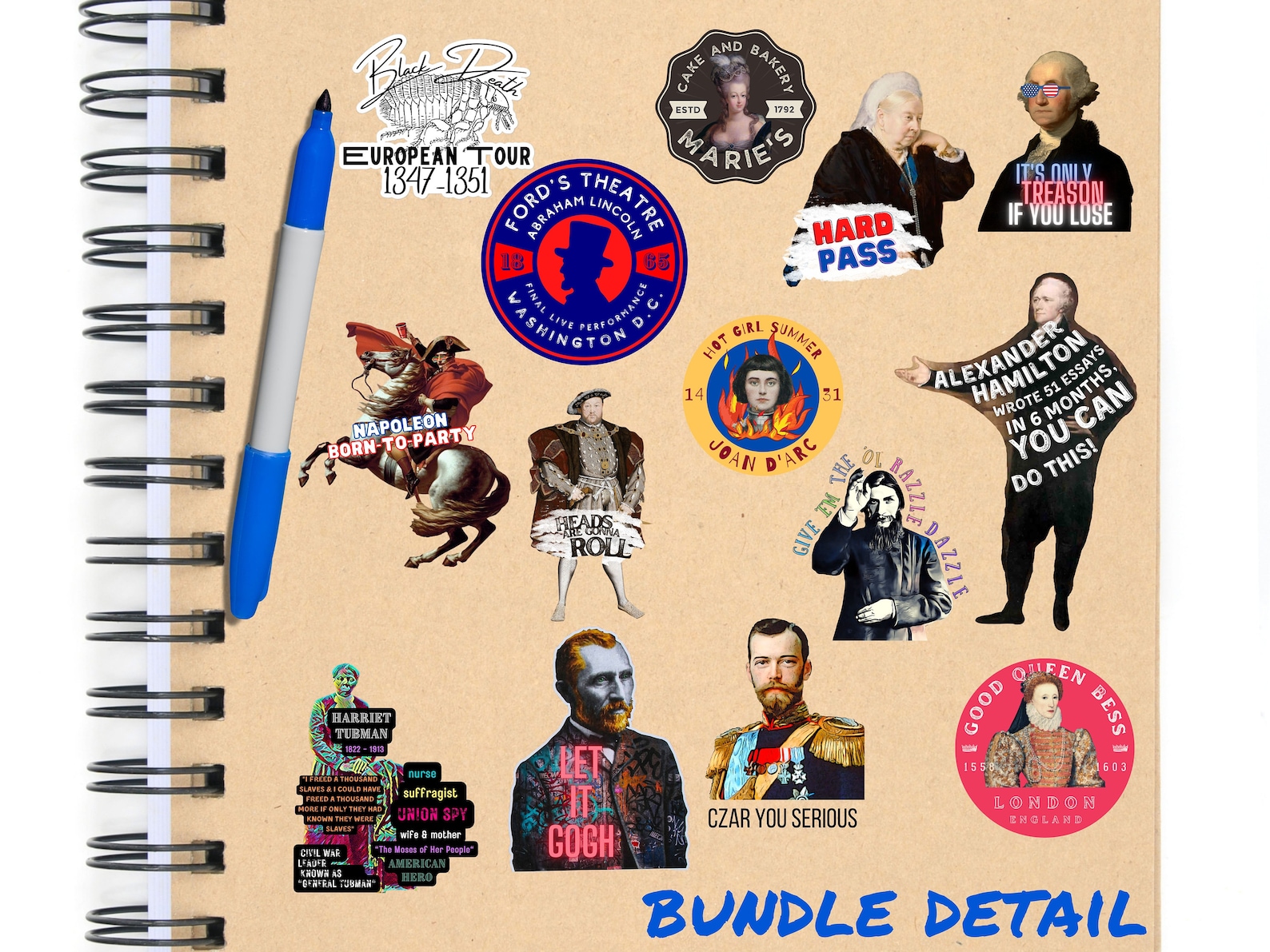 Funny History Themed Sticker Sheet, Vinyl Sticker Sheet, American