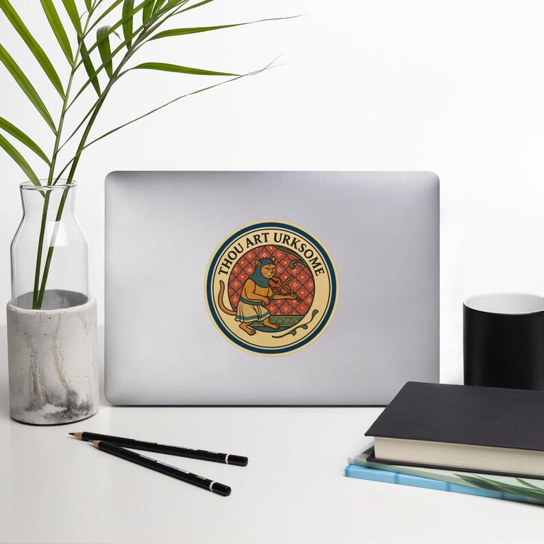 Thou Art Urksome Medieval Cat Sticker • 3″ Die-Cut Vinyl • Gothic Meme Decal for Laptops, Water Bottles & Journals