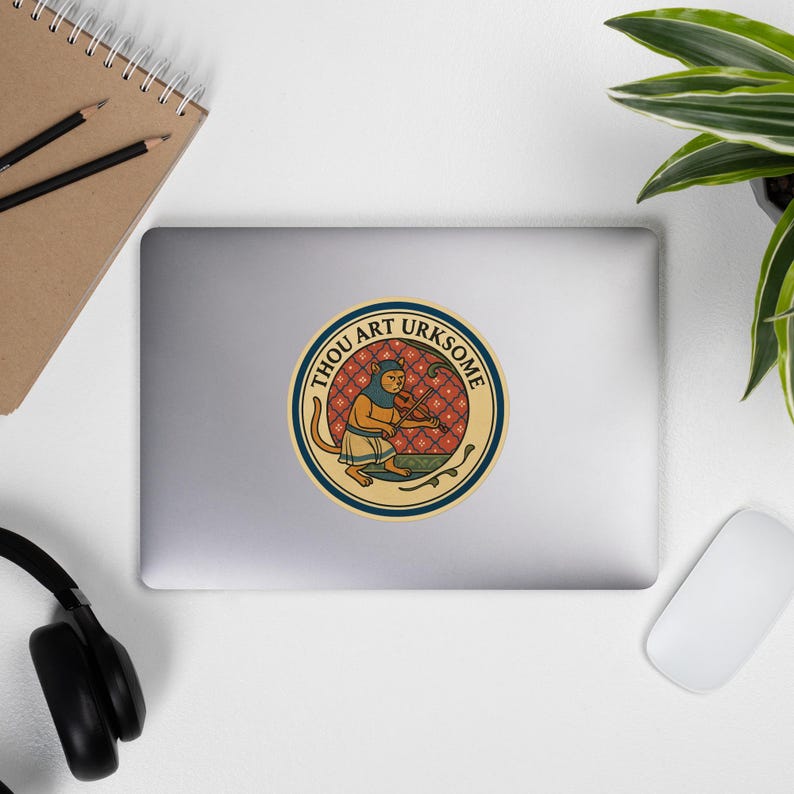 Thou Art Urksome Medieval Cat Sticker • 3″ Die-Cut Vinyl • Gothic Meme Decal for Laptops, Water Bottles & Journals
