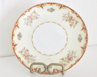 Noritake 1930s Vintage Floral Coupe Salad Plate Morimura Hand Painted Gold Trim Mystery Pattern 1933 Japan