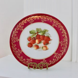 Art Deco Winterling Bavaria Germany Porcelain Fruit Dinner Plates (Set of 2) Embossed Gold Gilded Vintage 1950s Mid Century