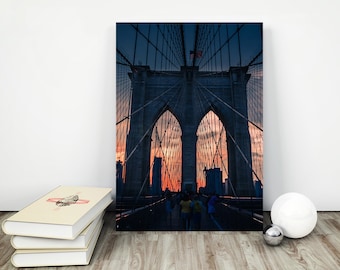 Impresión artística del atardecer en el puente de Brooklyn, póster del horizonte de Nueva York