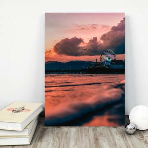 Santa Monica Beach Print,Photo Print, Printable Art, Los Angeles Poster, LA skyline, California Prints, Large Wall Art. Santa Monica Pier